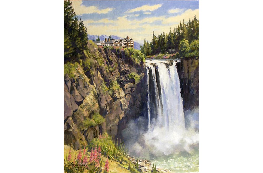 Snoqualmie Falls – Oil-on-canvas 11″x14″showing the famous Snoqualmie Falls in western Washington state.